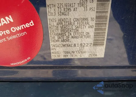 2019 Nissan Rogue S z USA, uszkodzony, nr VIN 5N1AT2MT6KC818227